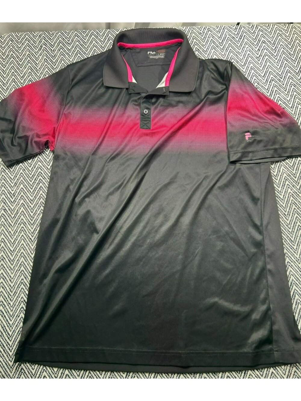 Fila Sport Black & Pink Polo Shirt Gradient Design Size L